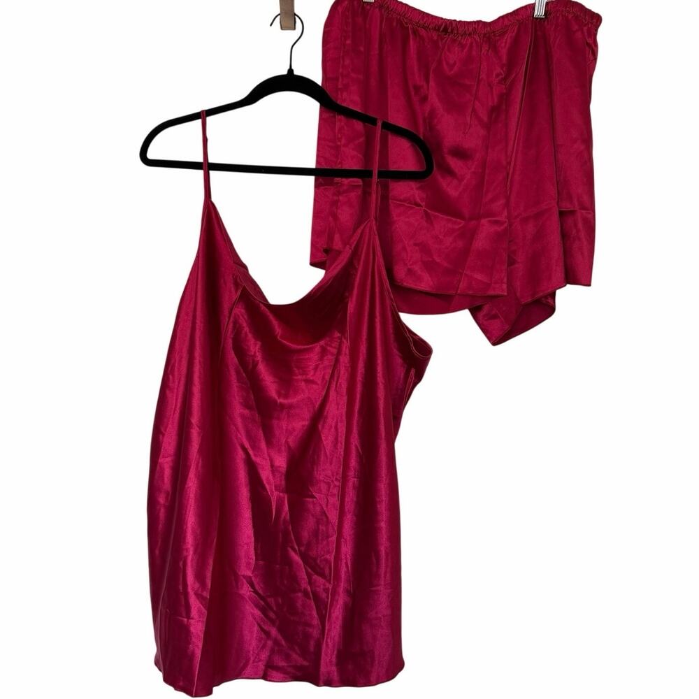 Vintage Vibes (5X Fits 2X) Pink Satin Cami Shorts Pajama Set Y2K Lingerie